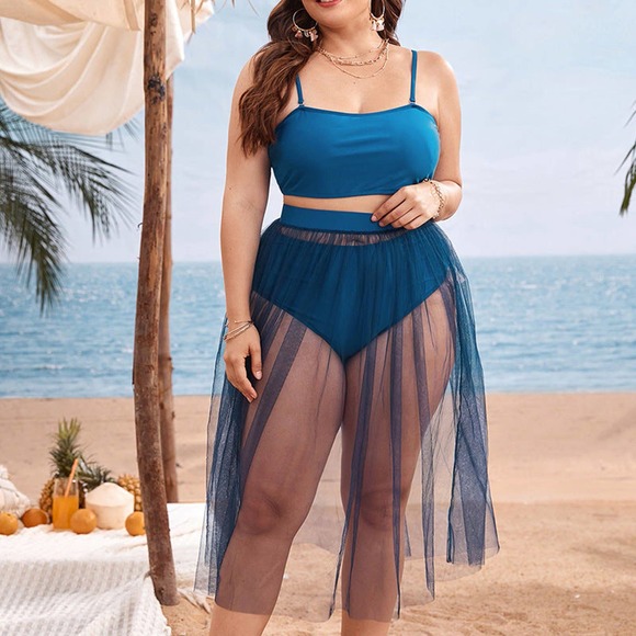 Plus Size Bikini Split Swimsuit Gauze Skirt - Picture 6 of 12